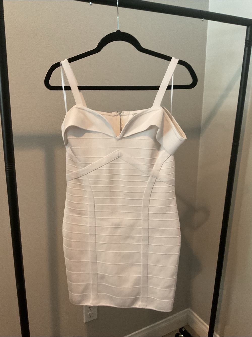 Guess Cream Off-Shoulder Bandage Mini Dress